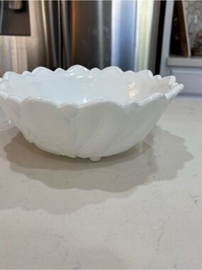 Vintage Indiana Glass Wild Rose White Milk Glass Bowl 9”